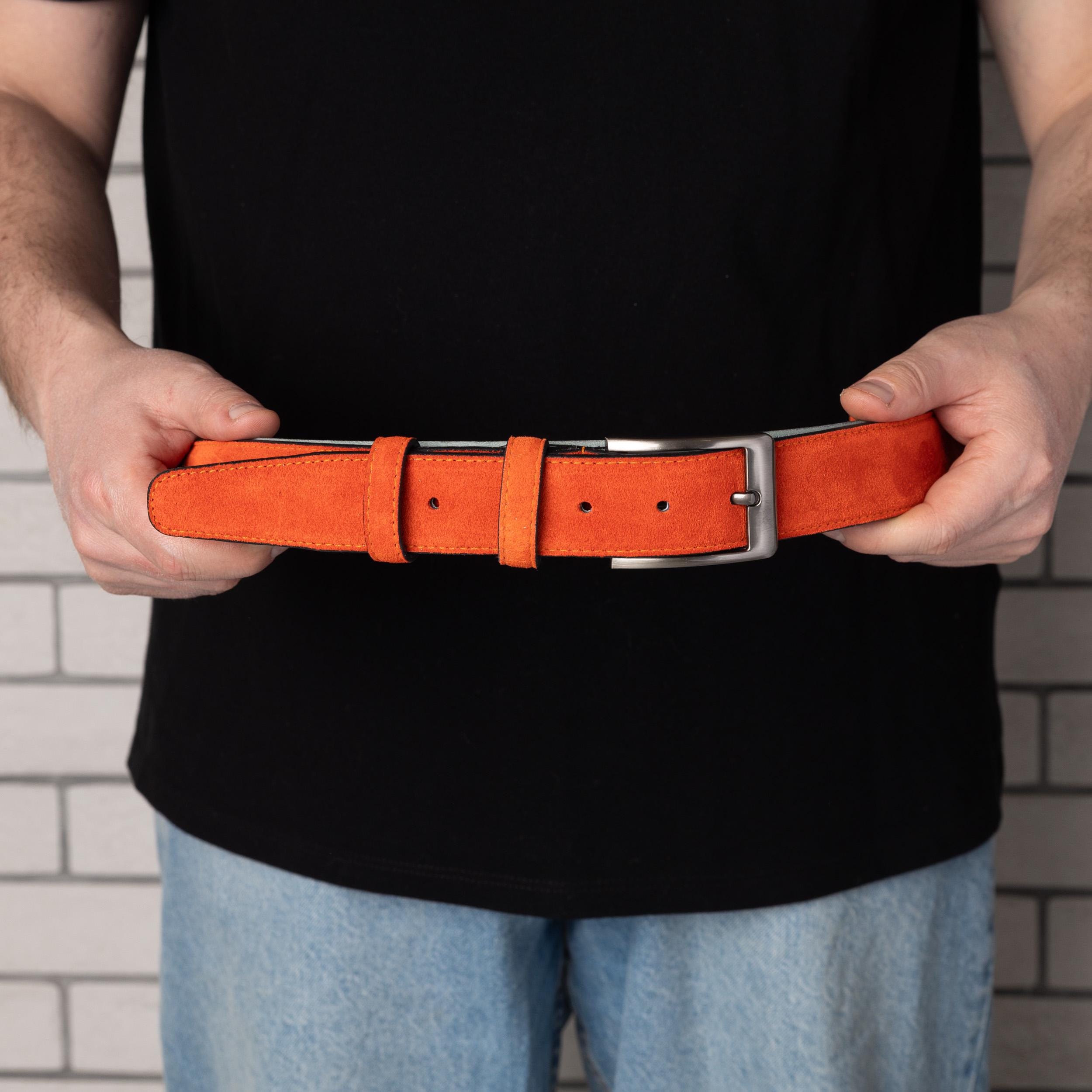 Orange Suede Leather Belt, Unisex Fashion Belt - Etsy display picture 1