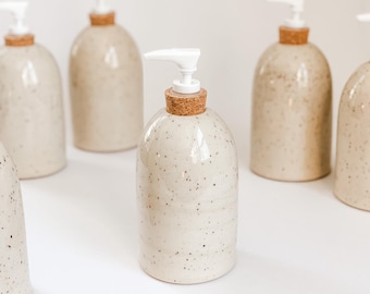 Handmade Speckled Stoneware Soap Dispenser: Minimalist Ceramic Pottery