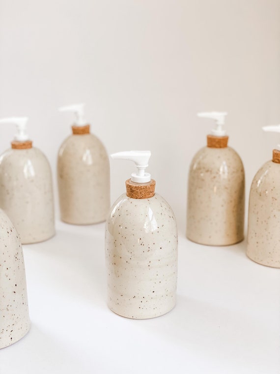 Handmade Speckled Stoneware Soap Dispenser: Minimalist Ceramic Pottery