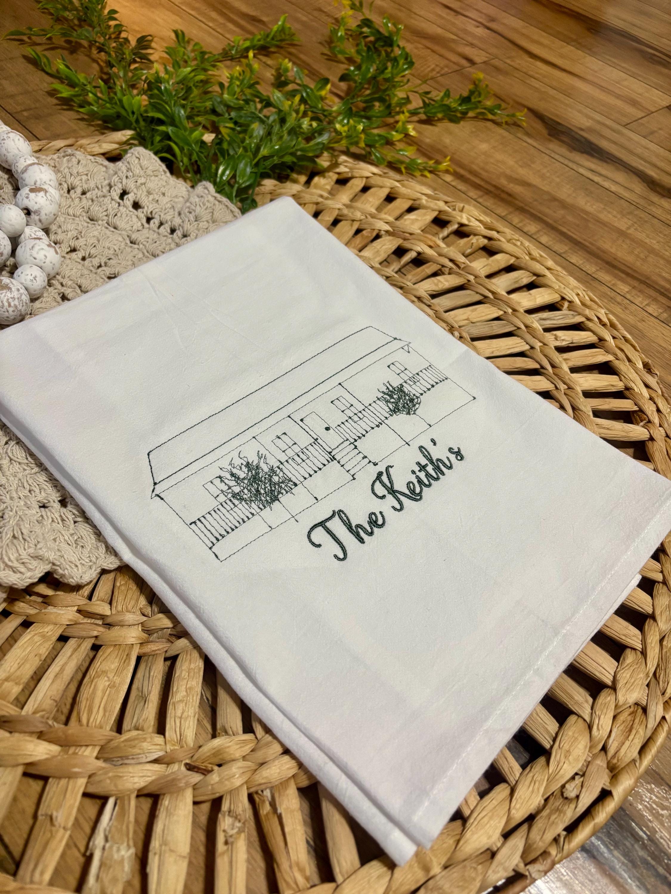 Custom Embroidered House Portrait Tea Towel | Personalized Home ...