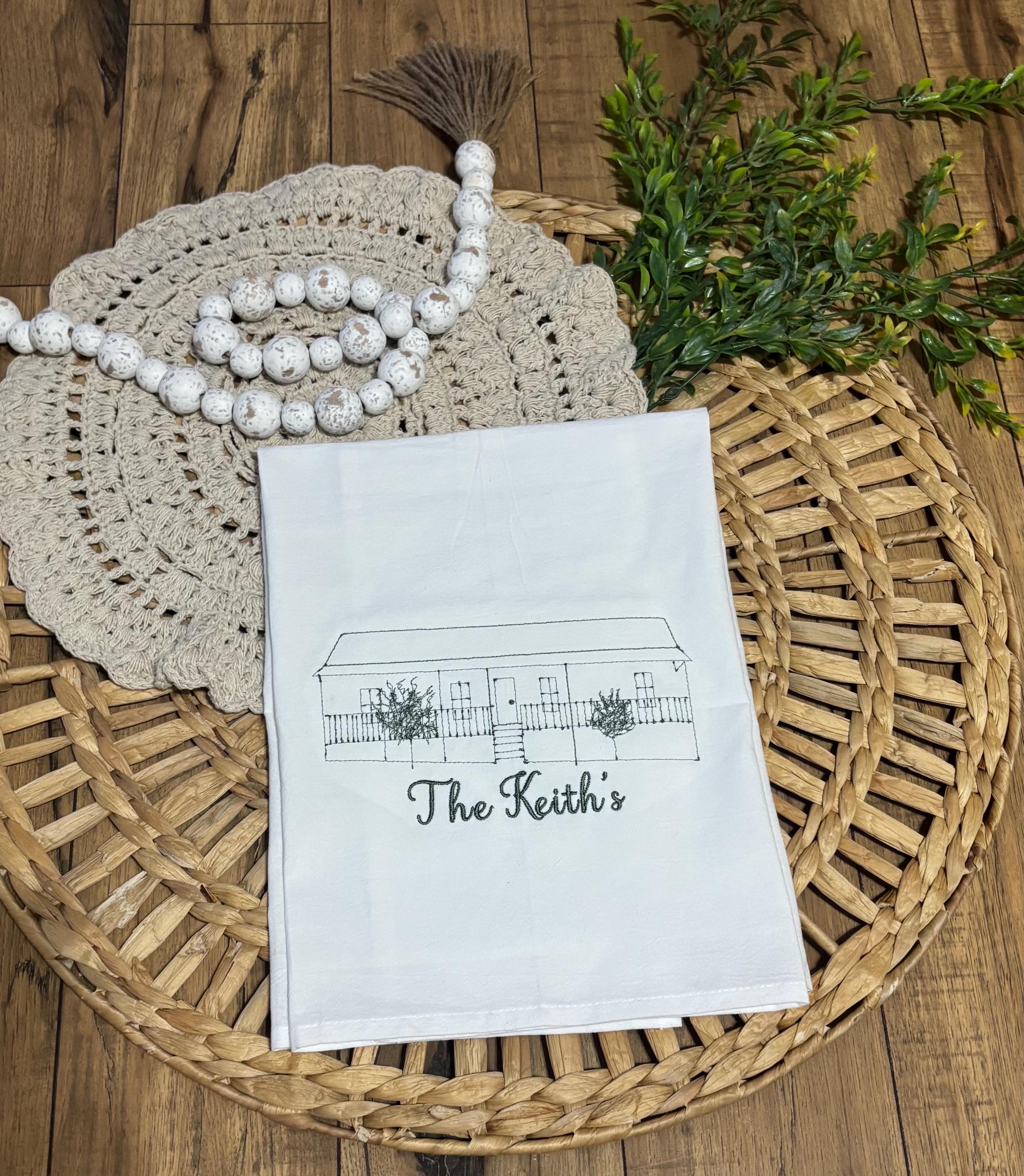 Custom Embroidered House Portrait Tea Towel | Personalized Home ...