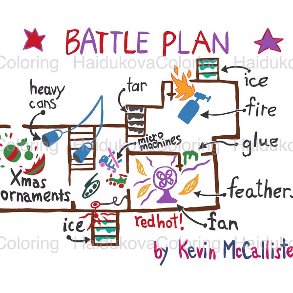 Home Alone Battle Plan | PNG | Hand Drawn Battle Plans | Kevin and the Wet Bandits | McCallister | Christmas Party Invitation