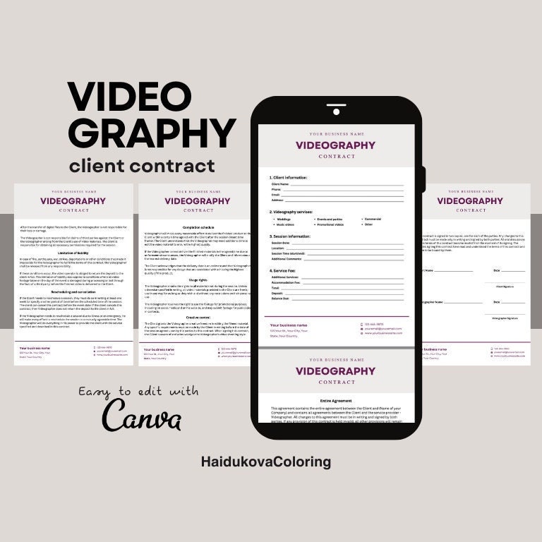 Videography Contract Examples Videography Contract Template | Canva Template | Contract for ...