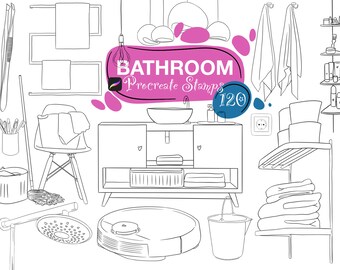 120 Bathroom Stamps Brushes for Procreate | Procreate Brushes | Anime | Procreate Stamps | Tattoo | Lettering | Greeting Cards