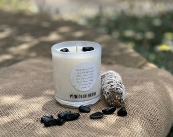 Pangolin House Pure Sage Candles with Black Obsidian Crystals. Absorb Negative Energy Provide Protection. Natural Soy Wax.