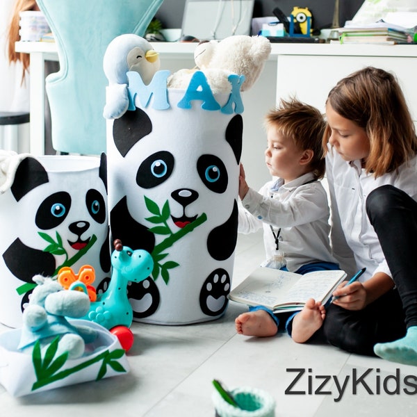 Toys baskets Panda Decor for playrooms Felted baskets Toys storage Toys basket Rooms togo kids basket Organizer Storage for toy basket Panda