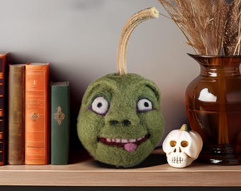 Zucca verde infeltrita ad ago / Decorazione buffa di Halloween