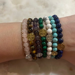 St. Benedict Gemstone bracelet (7 gemstone varieties), 6mm beads, protection bracelet