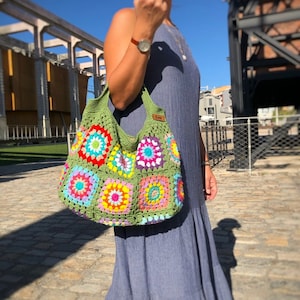 Green fastival crochet crossbody tote bag