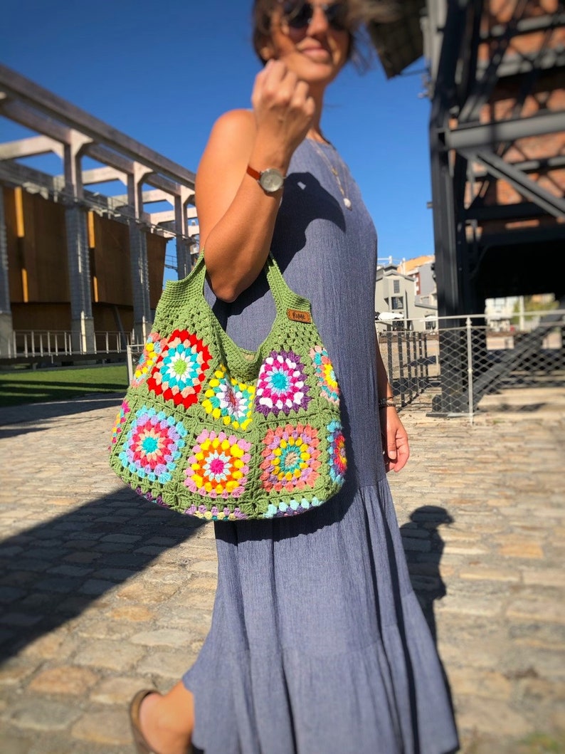 Green fastival crochet crossbody tote bag