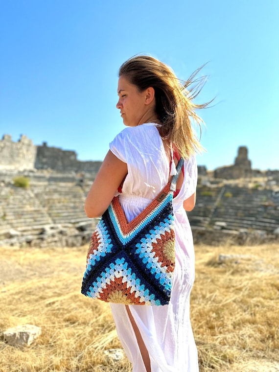 Handmade Crochet Granny Square Bag: Colorful Bohemian Style Bag - Etsy