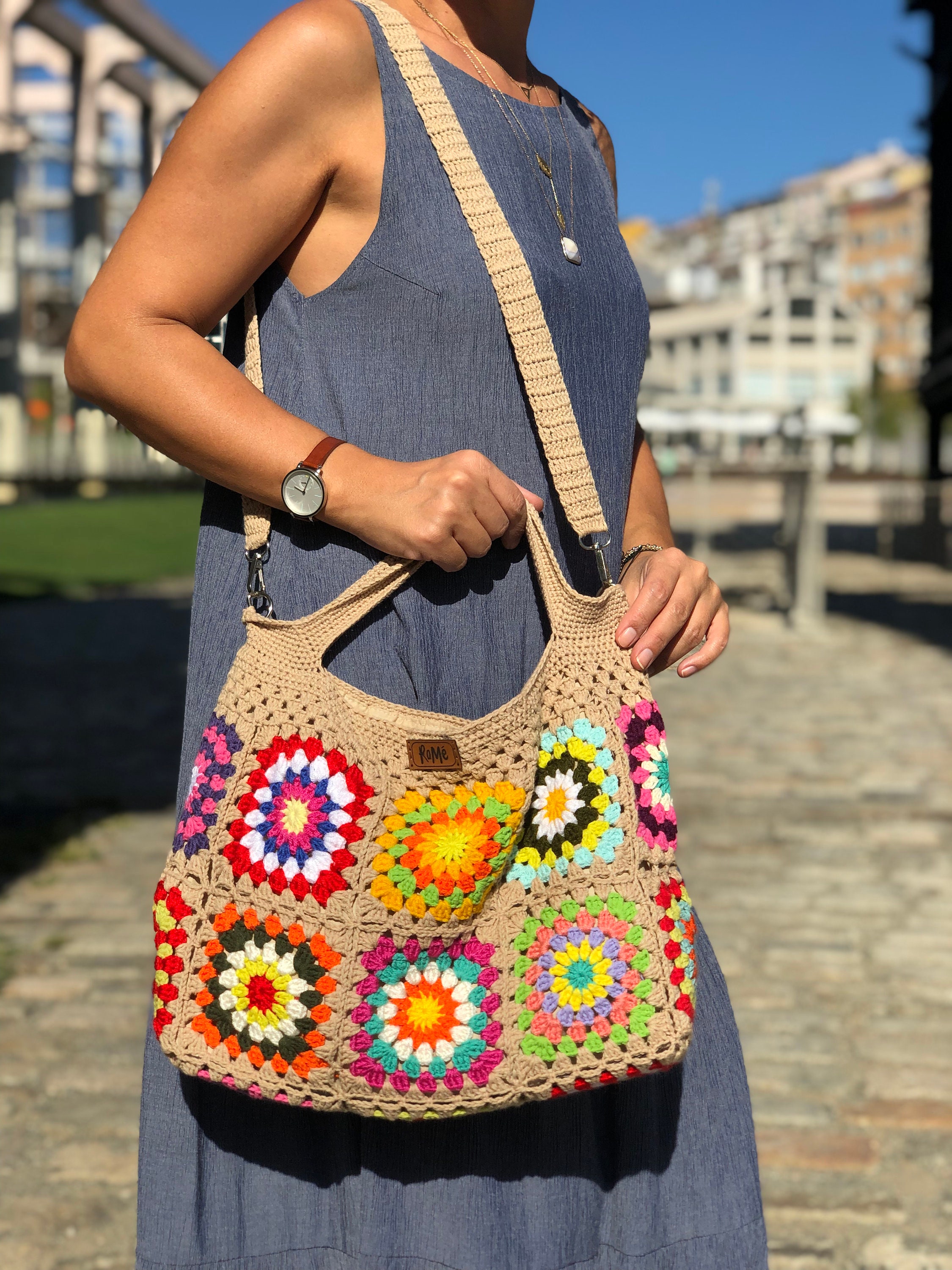 Granny Square Tote Bag for Women Top Handle Bag Hippie Bag - Etsy