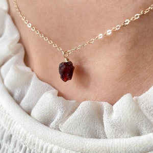 Raw Garnet Necklace • Rough Red Garnet Pendant • January Birthstone Gift • Dainty Raw Crystal Jewelry • Passion Gemstone