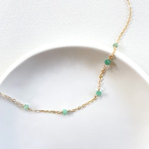 Beaded Raw Emerald Choker • Tiny Gemstone Chain Layering Necklace • Dainty Handmade Emerald Necklace • May Birthstone Gift for Her