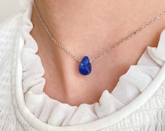 Sodalite Necklace • Dainty Teardrop Pendant • Handmade Minimalist Jewelry Gift • Blue Sodalite Pendant • Gemstone Layering Necklace