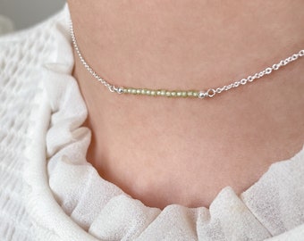 Peridot Bar Necklace • Tiny Green Peridot Choker • August Birthstone Jewelry for Her • Healing Crystal Gift • Creativity Stone