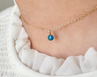 Tiny Apatite Pendant • Dainty Gemstone Layering Necklace • Single Drop Gem Choker • Gemini Birthstone Jewelry Gift • Focus Gem