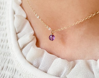 Tiny Amethyst Layering Necklace • Crystal Choker with Dainty Gold Chain • February Birthday Gift • Purple Amethyst Jewelry • Intuition Stone