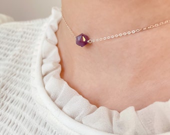 Geometric Amethyst Pendant Necklace • Dainty Gemstone Layering Chain • February Birthstone Gift