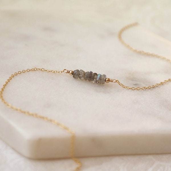 Labradorite Necklace with Raw Gemstone Bar • Dainty Raw Crystal Choker • Handmade Meaningful Jewelry