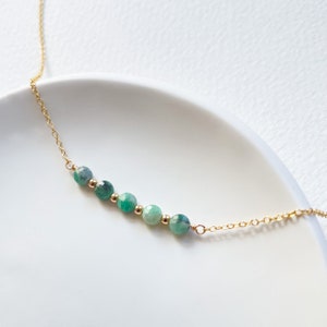 Dainty Emerald Quartz Necklace • Handmade Crystal Choker with Raw Emerald Quartz Pendant • May Birthstone Gift • Simple Gemstone Jewelry