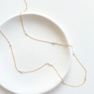 Dainty Aquamarine Necklace with Beaded Gemstone Chain March Birthstone Handmade Aquamarine Jewelry Gift Floating Crystal Choker image 2