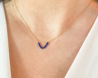 Lapis Lazuli Chevron Necklace • Dainty Lapis Triangle Pendant • Handmade Gemstone Jewelry Gift for Her • Delicate Layering Necklace