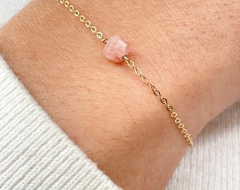 Pink Tourmaline Bracelet with Tiny Single Gemstone • Dainty Pink Gem Layering Bracelet • Healing Chakra Crystal Jewelry • Zodiac Birthstone