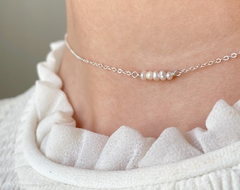 Tiny Pearl Choker • Dainty White Pearl Layering Necklace • June Birthstone Gem • Handmade Pearl Jewelry for Her • Bridesmaid Gift