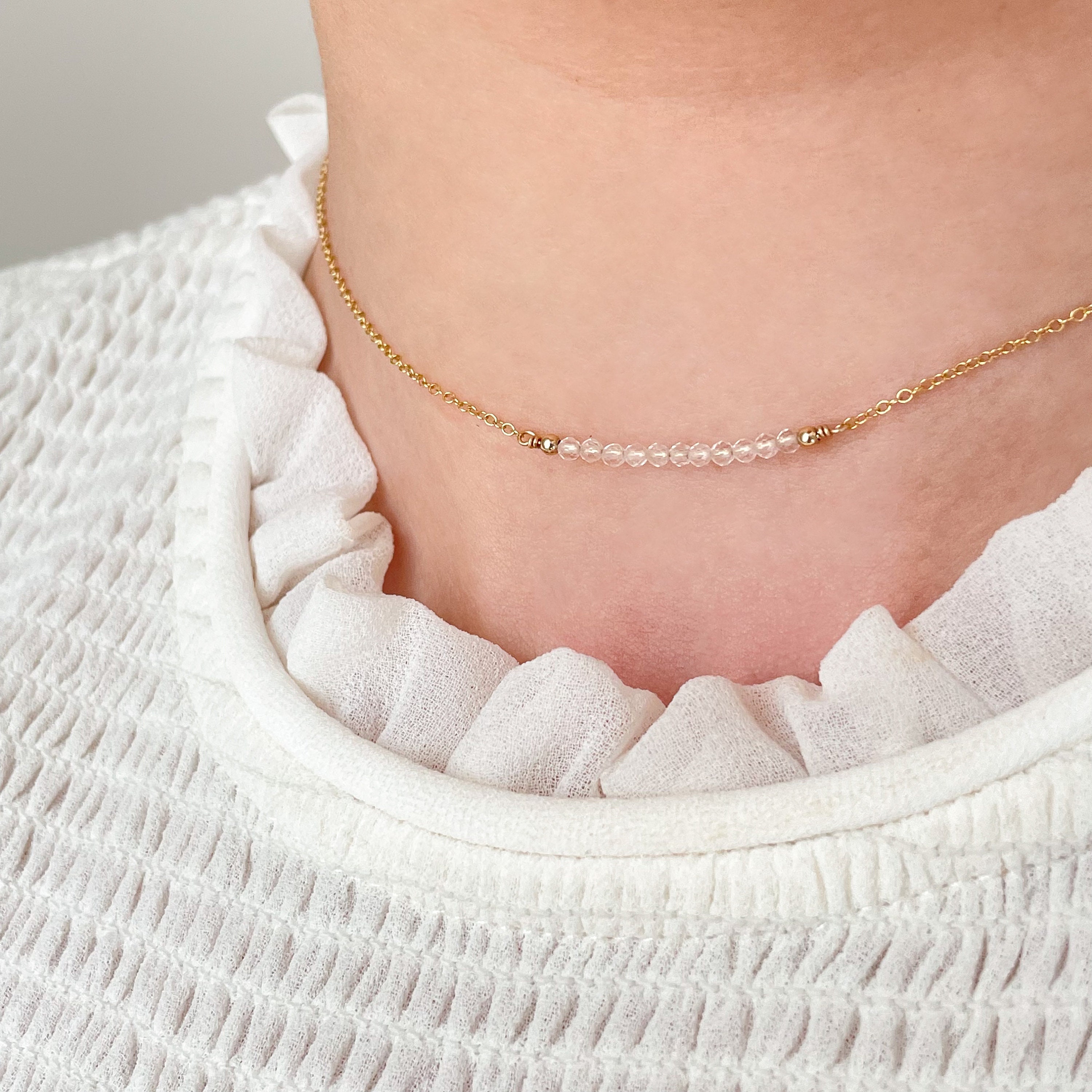 Clear Quartz Necklace With Dainty Gem Bar • Tiny Clear