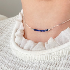 Tiny Lapis Lazuli Necklace • Dainty Gemstone Layering Necklace • Handmade Blue Lapis Lazuli Choker • Meaningful Jewelry Gift for Her