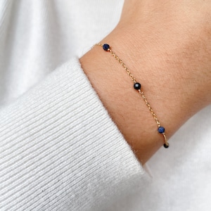 Tiny Sapphire Bracelet • Handmade Beaded Gemstone Chain • Gold Layering Bracelet • September Birthstone Gift • Virgo Libra Gem