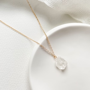 Dainty Raw Quartz Necklace • Small Raw Crystal Pendant • Delicate Healing Gemstone Jewelry