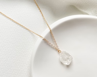 Dainty Raw Quartz Necklace • Small Raw Crystal Pendant • April Birthstone Jewelry • Healing Crystal Necklace • Clarity Gemstone