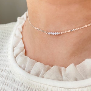 Tiny Blue Lace Agate Necklace • Handmade Gemstone Choker • Small Agate Bar Pendant • Simple Dainty Jewelry Gift • Communication Stone