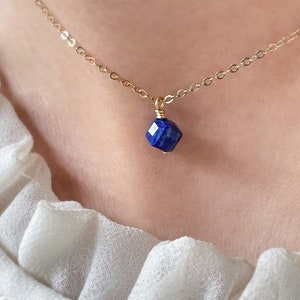 Lapis Lazuli Necklace with Tiny Gemstone Pendant • Dainty Blue Lapis Choker • Simple Gem Layering Necklace • Lapis Lazuli Jewelry Gift