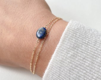 Blue Lapis Bracelet • Dainty Layered Chain Bracelet with Single Lapis Lazuli Gemstone • Handmade Jewelry Gift for Her • Wisdom Gem