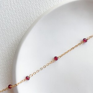 Tiny Garnet Bracelet Handmade Beaded Garnet Chain Dainty Raw Gemstone Jewelry Gold Layering Bracelet January Birthstone Gift image 3