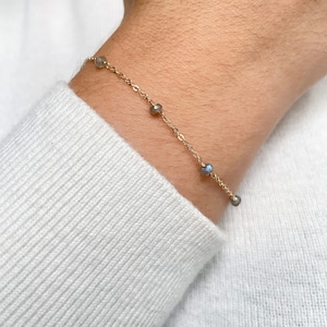 Dainty Labradorite Bracelet • Handmade Beaded Gemstone Chain • Grey Labradorite Jewelry Gift for Her • Raw Crystal Bracelet • Protection Gem