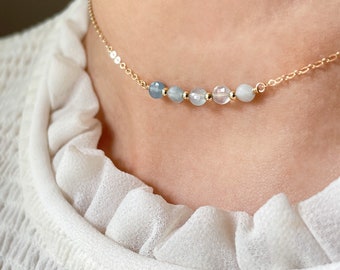 Aquamarine Necklace with Blue Gemstone Bar • Delicate Aquamarine Pendant • March Birthstone Gift • Dainty Handmade Crystal Jewelry