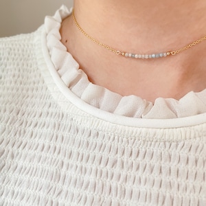Dainty Aquamarine Necklace with Small Gem Bar • Handmade Gemstone Jewelry • Blue Aquamarine Choker