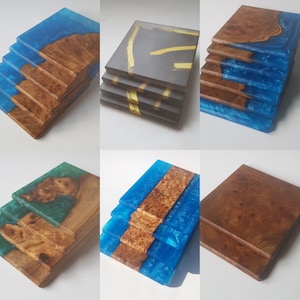 Resin & Wood Coasters River Elm Burl Burr Blue Resin Unique Custom Handmade Drinkware Teaware Drink Mats Dinning Table Barware Handcrafted