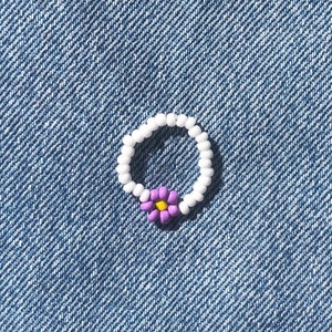 Beaded Flower Ring Flower Seed Bead Ring Elastic Flower Ring Daisy Flower Ring image 8