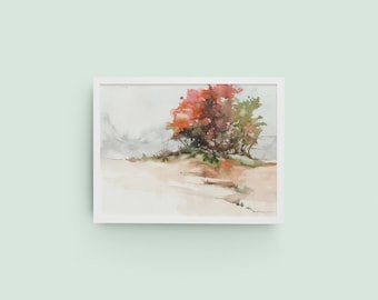Meadow Series No. 5 Original Watercolor Impression Painting, Meadow At Fall Watercolor Home Wall Décor