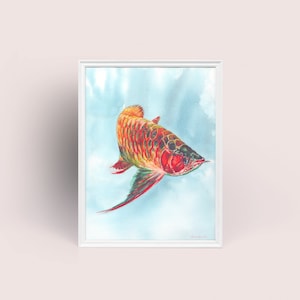 Aquarium Fish Series No.4 Giclée Art Print from Original Watercolor Impression Painting, Arowana fish Animal Pet Home Wall Décor Hangings