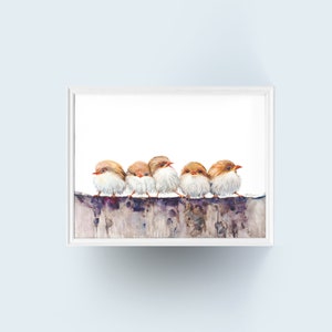 Colorful Birds Series No. 3 Giclée Art Print from Original Watercolor Impression Painting, Cute Nursery Kids Room Home Wall Décor Hangings