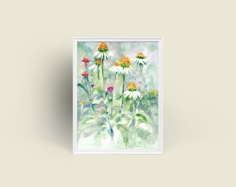 Wild Flowers Series No. 2 Giclée Art Print from Original Watercolor Impression Painting, White Floral Abstract Home Wall Décor Hangings