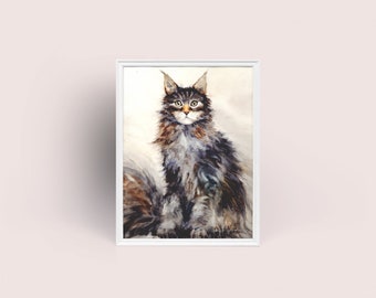 Kitten Series No. 4 Original Watercolor Impression Painting, Cute Baby Cat Nursery Kids Room Wall Decor Hangings