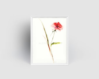 Delicate Blossoms Series No. 1 Giclée Art Print from Original Watercolor Impression Painting, Red Flower Watercolor Home Wall Décor Hangings