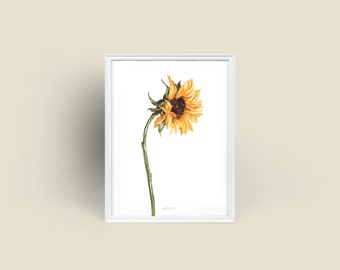 Sunflower Series No. 2 Giclée Art Print from Original Watercolor Impression Painting, Yellow Spring Flower Home Wall Décor Hangings Gift